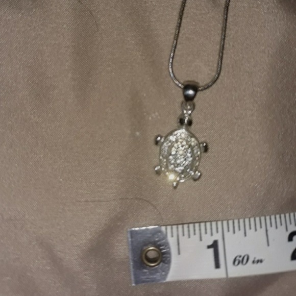 Silver Sparkly Sea Turtle Pendant Necklace - Picture 2 of 5